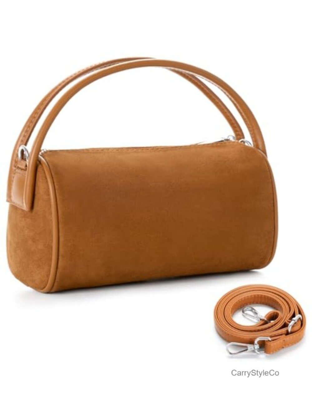 Suede Leather Crossbody Purse for Women Small Barrel Shoulder Handbag with